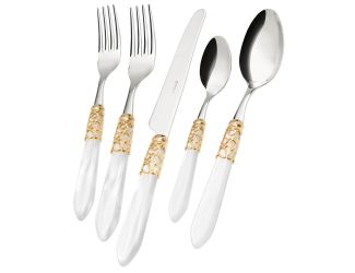 Melodia 5 Piece Place Setting gold ring white handle