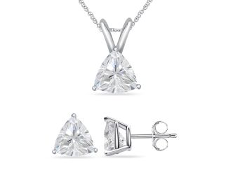 Bright White Pristine Trillion Lab Grown Diamond Pendant-Stud Set, 14K Rose Gold 1.50ct, GH, VS