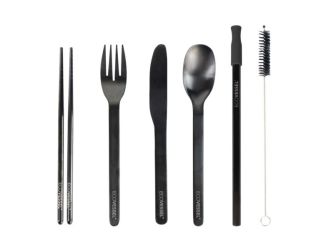 EcoVessel Wanderware 6-Piece Reusable SS Utensil Set w/Travel Pouch - Rainbow