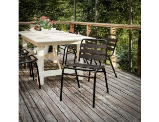 Commercial Black Indoor-Outdoor Restaurant Stack Chair with Triple Slat Back