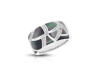 Belle Etoile Round Cubic Zirconia  studded Black Sirena Size-7 Ring - 925 Sterling Silver.