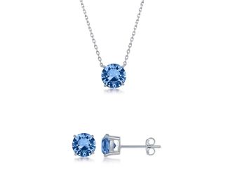 Sterling Silver and Light Sapphire "December" Swarvski Crystal Post Earrings and Necklace Set