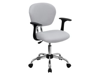 Mid-Back White Mesh Padded Swivel Task Office Chair with Chrome Base and Arms