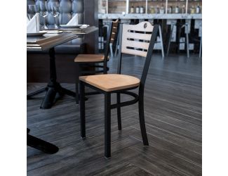 Black Slat Back Metal Restaurant Chair - Natural Wood Back & Seat