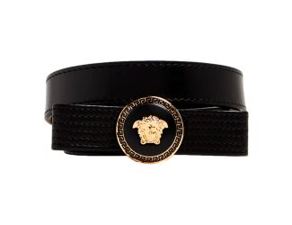 Versace Gianni Enamled Logo Black Leather Bow Belt 85/34