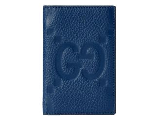 Gucci Jumbo GG Embossed Leather Blue Vertical Card Holder Wallet