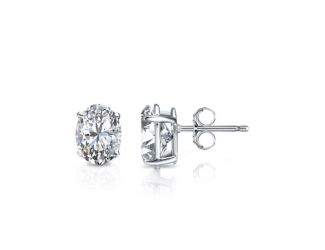 Bright White Pinnacle Oval Lab Grown Diamond Stud in 14K White Gold 0.70ct,Color-GH,Clarity-VVS