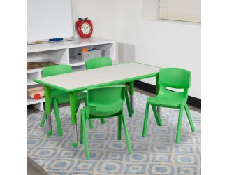 23.625"W x 47.25"L Rectangular Green Plastic Activity Table Set with 4 Chairs
