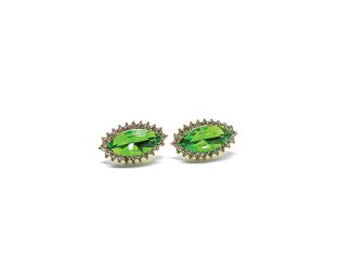 Green Marquise Cut Rhinestone Earrings