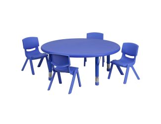 45" Round Blue Plastic Height Adjustable Activity Table Set with 4 Chairs