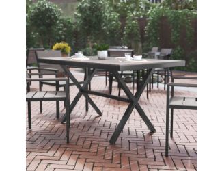 Commercial 59 x 35.5 Cross Frame Faux Teak Outdoor Patio Table - Natural/Gray