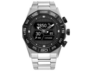 Citizen Men's Smart Hybrid watch, Silvertone bracelet and black dial