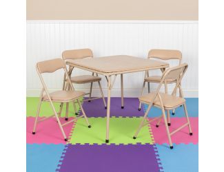Kids Tan 5 Piece Folding Table and Chair Set - Kids Activity Table Set