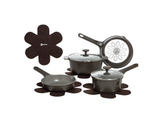 10pc Aria Cast Aluminum Cookware Set Charcoal
