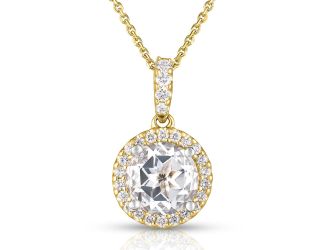 14k Yellow Gold White Topaz and Diamond Necklace
