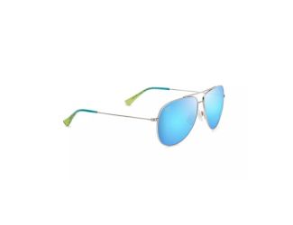 Hau'oli XL Polarized Sunglasses Shiny Silver Frame Blue Hawaii Lens