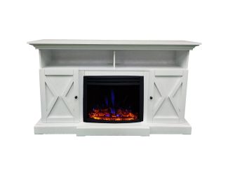 62-in. Summit Farmhouse Style Electric Fireplace Mantel with Deep Log Insert, White