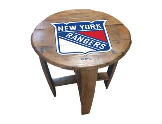 New York Rangers Oak Barrel Table