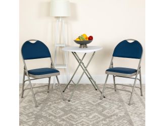 Ultra-Premium Triple Braced Navy Fabric Folding Chair with Easy-Carry Handle