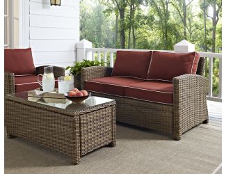 Bradenton Outdoor Wicker Loveseat with Sangria Cushions