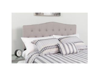 Arched Button Tufted Upholstered Full Size Headboard in Light Gray Fabric