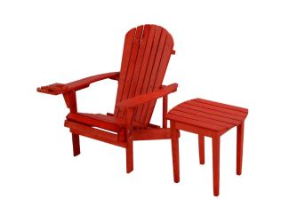 Earth Collection Adirondack Chair w/Phone & Cup Holder & End Table - Red