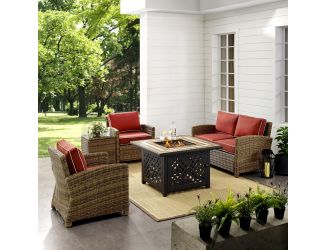 Bradenton 5-Piece Outdoor Wicker Conversation Set With Sangria Cushions