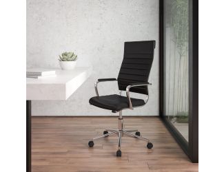High Back Black LeatherSoft Ribbed Executive Swivel Office Chair - Desk Chair