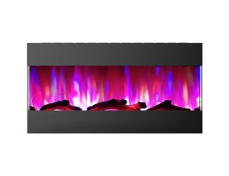 42 In. Recessed Wall Mounted Electric Fireplace with Logs and LED Color Changing Display, Black