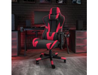 Racing Gaming Ergonomic Chair with Fully Reclining Back in Red LeatherSoft