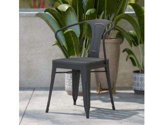 All-Weather Black Vertical Slat Back Patio Chair with Poly Resin Seat-2 Pack