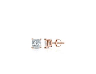 Bright White Pristine Princess cut Lab Grown Diamond Stud in 14K Rose Gold 0.07ct, GH, VS