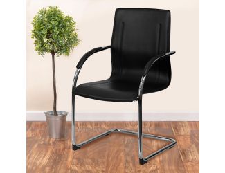 Black Vinyl Side Reception Chair with Chrome Sled Base - Lobby and Guest Seating