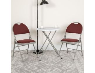 Ultra-Premium Triple Braced Burgundy Fabric Folding Chair with Easy-Carry Handle