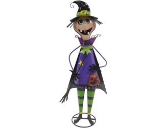 42-In. Iron Witch Holding a Jack-O-Lantern with Removable Yard Stake for Indoor or Outdoor Halloween