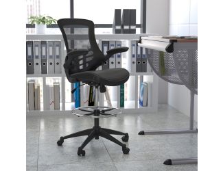 Mid-Back Black Mesh Ergonomic Drafting Chair with Foot Ring and Flip-Up Arms