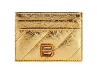 Balenciaga Crush Quilted Leather Metallic Gold Card Holder Wallet