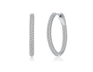 Encrusted Thin CZ Hoop Earrings Size 0.98