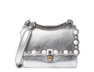Fendi Kan I Metallic Silver Calfskin Scalloped Studded Bag