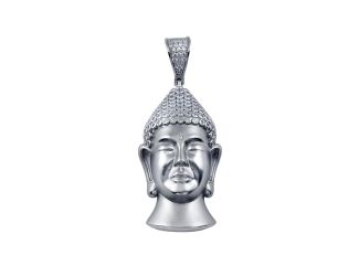 PARIKHS Men's Rhodium Plated CZ Buddha Hip Hop Pendant with chain in 925 Sterling Silver