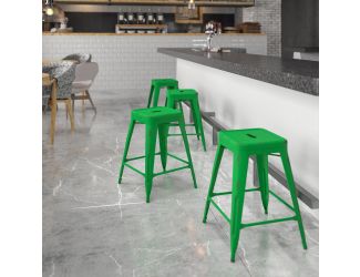 24" High Backless Distressed Green Metal Indoor-Outdoor Counter Height Stool