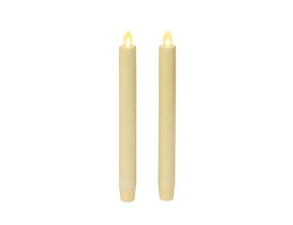 Flameless Indoor Set of (2) Melted Smooth Unscented Moving Flame Taper Candles - Ivory