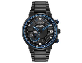 Men's Eco-Drive Satellite Wave GPS Watch, Black Stainless Steel with Blue Accents