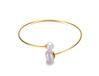 Sterling Silver Gold Plated Pearl Bangle Size 7.25"
