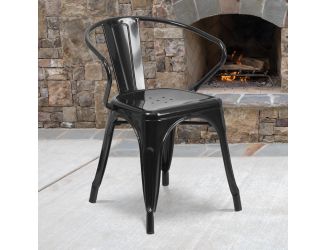 Black Metal Indoor-Outdoor Chair with Arms - Restaurant Chair - Bistro Chair