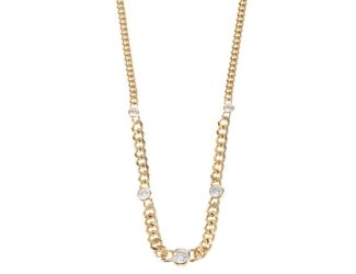 Curb Chain Graduated  Pendant with 5 Cubic Zirconia Stones - Goldtone