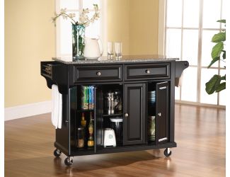 Grey Granite Top Kitchen Cart/Island (Black)