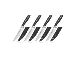 4-Piece ALPS Steak Knife Set w/Sheaths - Black
