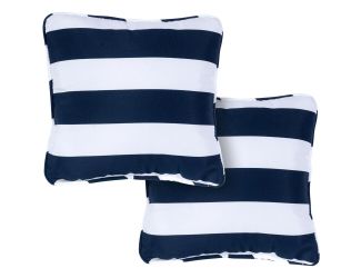 Set of 2 Striped Indoor/Outdoor Throw Pillows in Navy