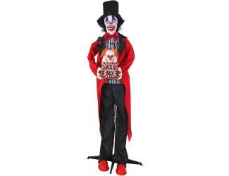Standing Clown and Animatronic Talking Skull Clown in a Box for Scary Halloween Decoration